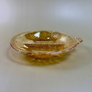 Vintage Indiana Glass Amber Carnival Divided Dish | Iridescent Killarney